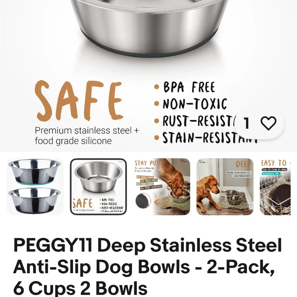 Peggy 11 Stainless Steel Dog Bowls Non-Skid 10” diameter 4” deep.
